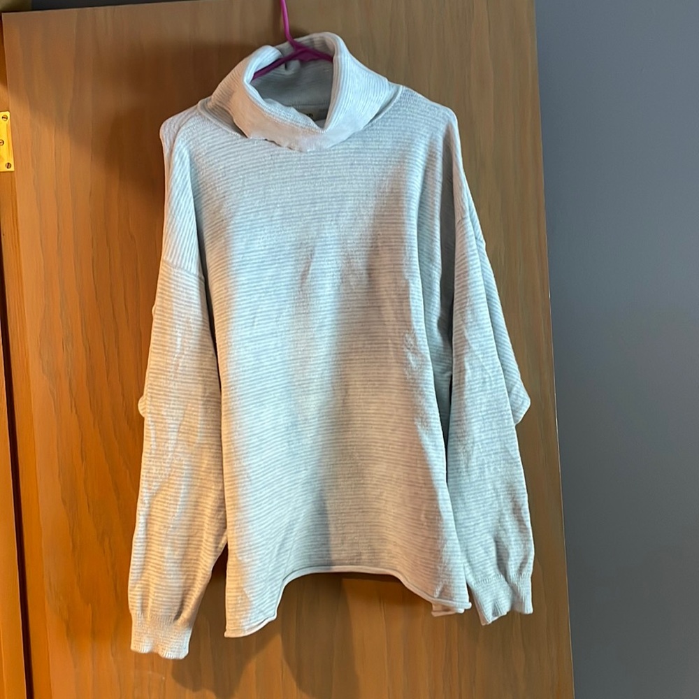 Gray and white cowl neck sweater